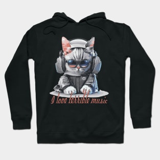 Crazy Cat Listening to Music Cartoon Hoodie